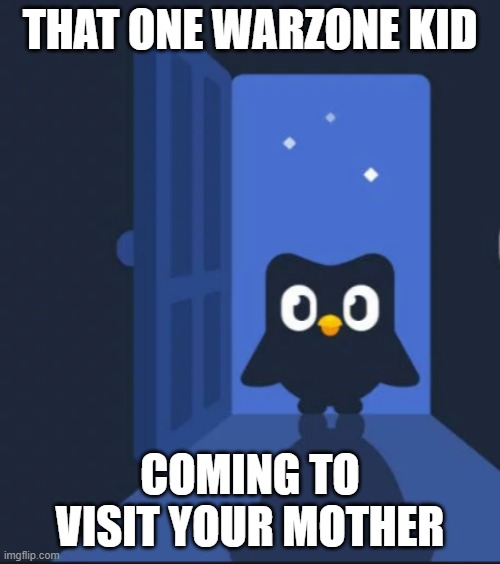 zamn if only i practiced that day | THAT ONE WARZONE KID; COMING TO VISIT YOUR MOTHER | image tagged in duolingo bird,memes | made w/ Imgflip meme maker