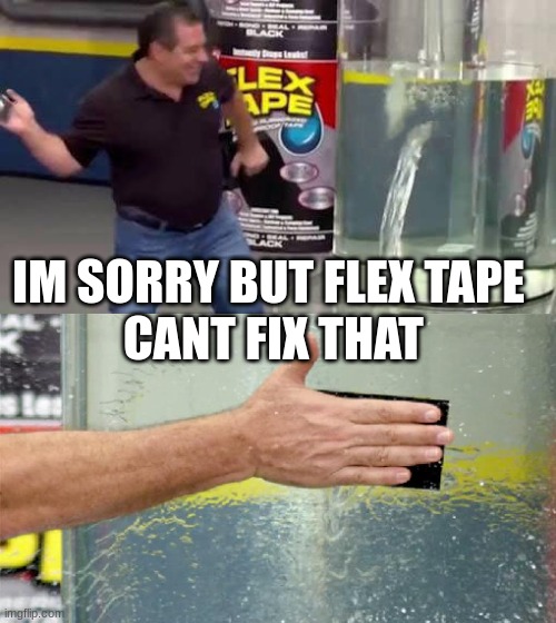 Flex Tape | IM SORRY BUT FLEX TAPE
 CANT FIX THAT | image tagged in flex tape | made w/ Imgflip meme maker