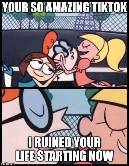 Say it Again, Dexter Meme | YOUR SO AMAZING TIKTOK; I RUINED YOUR LIFE STARTING NOW | image tagged in memes,say it again dexter | made w/ Imgflip meme maker