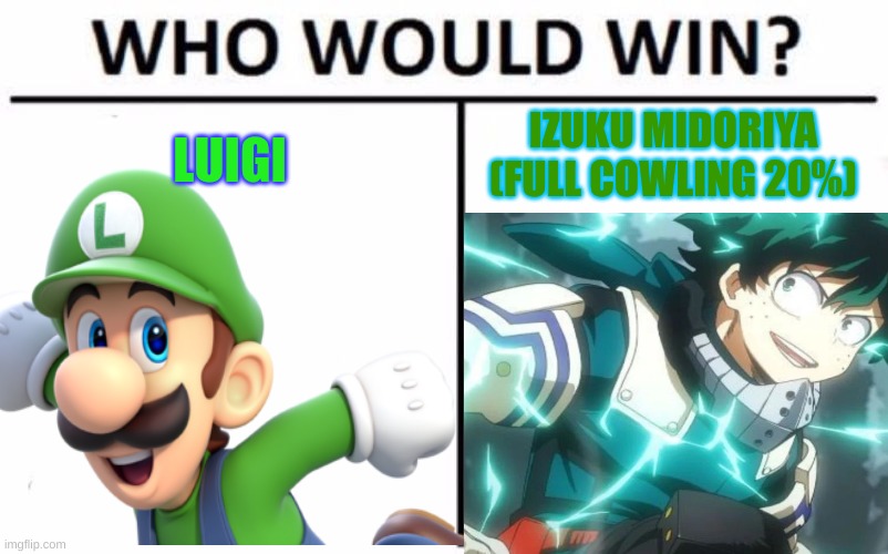 Stupid crossovers part 3 | LUIGI; IZUKU MIDORIYA (FULL COWLING 20%) | made w/ Imgflip meme maker