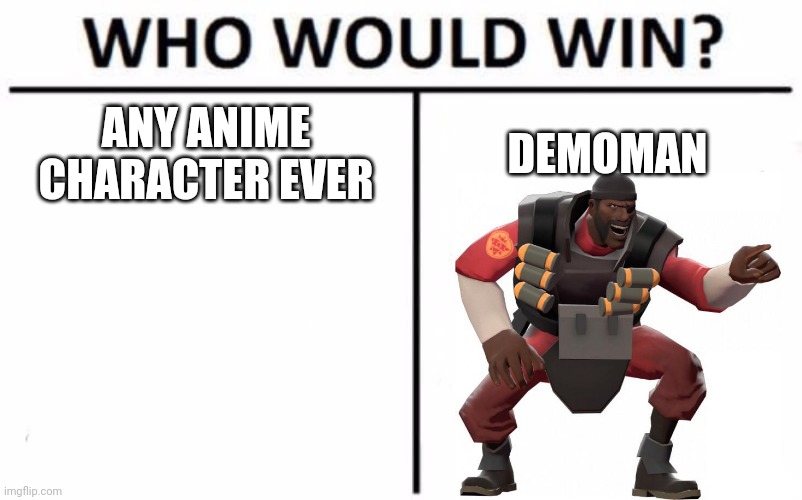 Who Would Win? | ANY ANIME CHARACTER EVER; DEMOMAN | image tagged in memes,who would win | made w/ Imgflip meme maker