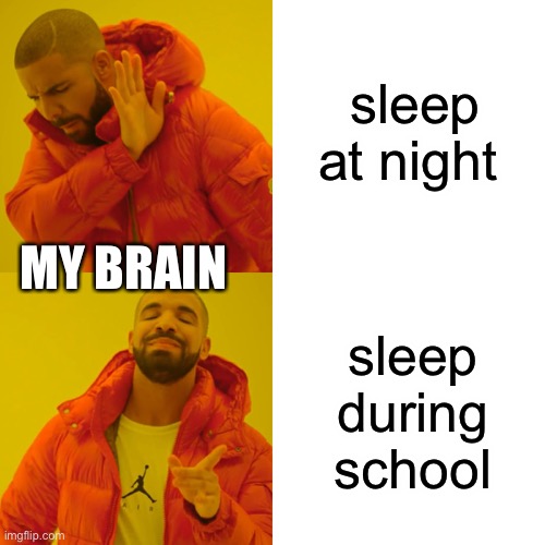 Drake Hotline Bling Meme | sleep at night; MY BRAIN; sleep during school | image tagged in memes,drake hotline bling | made w/ Imgflip meme maker