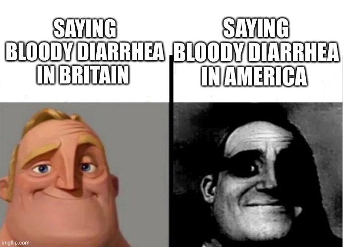 Teacher's Copy | SAYING BLOODY DIARRHEA IN BRITAIN; SAYING BLOODY DIARRHEA IN AMERICA | image tagged in blood | made w/ Imgflip meme maker