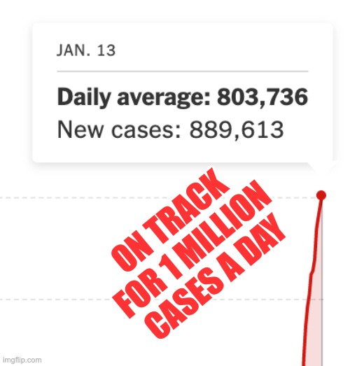 At this rate, even a .1% fatality rate means 1000 deaths | ON TRACK FOR 1 MILLION CASES A DAY | image tagged in coronavirus,covid-19,pandemic,death | made w/ Imgflip meme maker