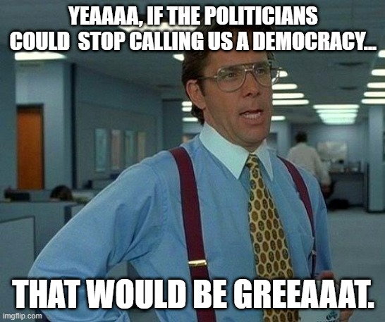 That Would Be Great | YEAAAA, IF THE POLITICIANS COULD  STOP CALLING US A DEMOCRACY... THAT WOULD BE GREEAAAT. | image tagged in memes,that would be great | made w/ Imgflip meme maker