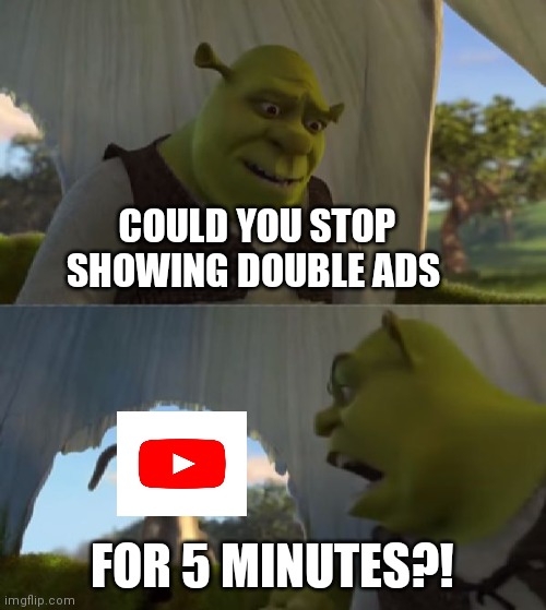 It's Not That Hard! | COULD YOU STOP SHOWING DOUBLE ADS; FOR 5 MINUTES?! | image tagged in could you not ___ for 5 minutes,memes,youtube,youtube ads | made w/ Imgflip meme maker