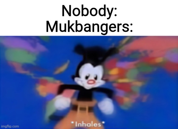 Always.... | Nobody:
Mukbangers: | image tagged in yakko inhale | made w/ Imgflip meme maker