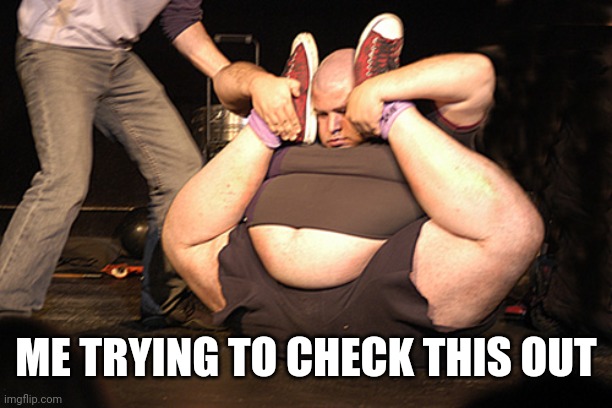 chubby contortionist | ME TRYING TO CHECK THIS OUT | image tagged in chubby contortionist | made w/ Imgflip meme maker