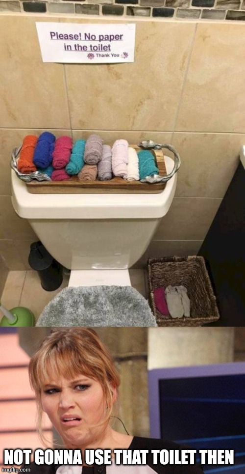 THAT BATHROOM HAS GOTTA SMELL PRETTY BAD | NOT GONNA USE THAT TOILET THEN | image tagged in grossed out,bathroom,toilet,toilet humor,wtf,stupid people | made w/ Imgflip meme maker