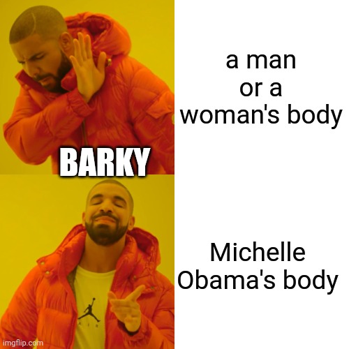 Drake Hotline Bling | a man or a woman's body; BARKY; Michelle Obama's body | image tagged in memes,drake hotline bling | made w/ Imgflip meme maker