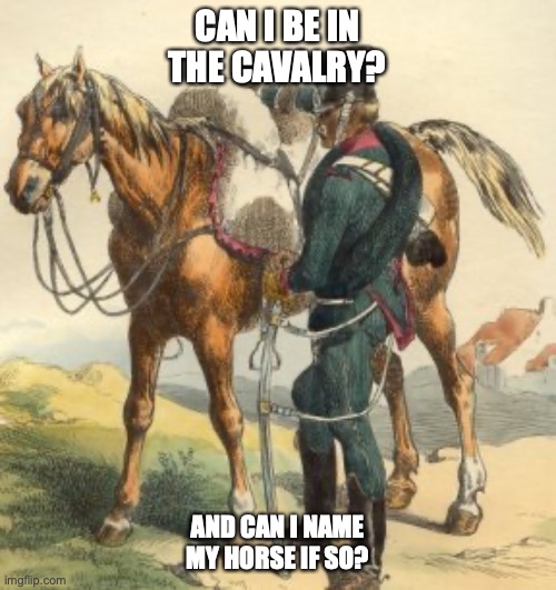 cheval | CAN I BE IN THE CAVALRY? AND CAN I NAME MY HORSE IF SO? | made w/ Imgflip meme maker