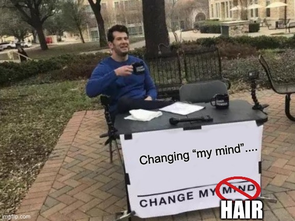 Change My Mind | Changing “my mind”.... HAIR | image tagged in memes,change my mind | made w/ Imgflip meme maker