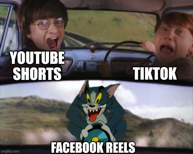 no title | TIKTOK; YOUTUBE SHORTS; FACEBOOK REELS | image tagged in tiktok,youtube,facebook,tom chasing harry and ron weasly | made w/ Imgflip meme maker