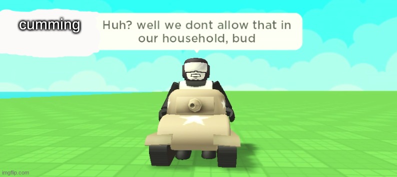 cumming | image tagged in _____ huh well we dont allow that in our household bud | made w/ Imgflip meme maker