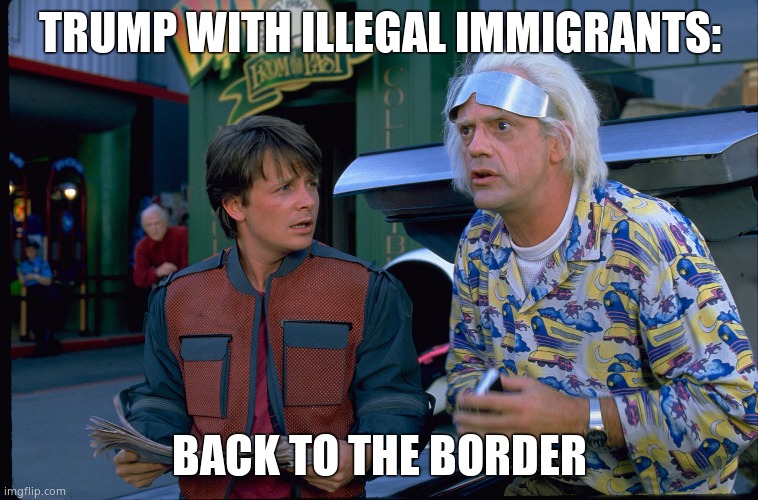 Back To The Future | TRUMP WITH ILLEGAL IMMIGRANTS:; BACK TO THE BORDER | image tagged in back to the future | made w/ Imgflip meme maker