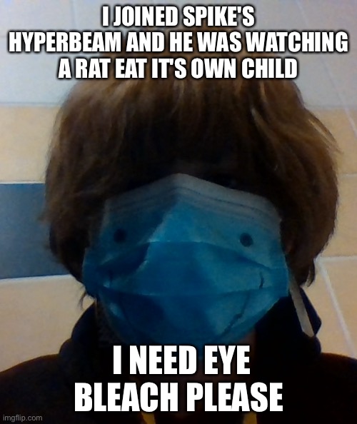TwT | I JOINED SPIKE'S HYPERBEAM AND HE WAS WATCHING A RAT EAT IT'S OWN CHILD; I NEED EYE BLEACH PLEASE | image tagged in scarri honu | made w/ Imgflip meme maker