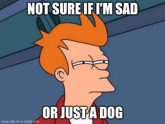 Futurama Fry | NOT SURE IF I'M SAD; OR JUST A DOG | image tagged in memes,futurama fry | made w/ Imgflip meme maker