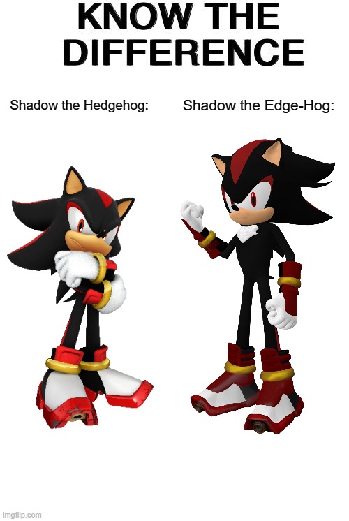 Shadow the Edge-Hog:; Shadow the Hedgehog: | image tagged in know the difference,shadow the hedgehog | made w/ Imgflip meme maker