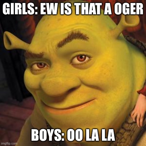 Shrek Sexy Face | GIRLS: EW IS THAT A OGER; BOYS: OO LA LA | image tagged in shrek sexy face | made w/ Imgflip meme maker