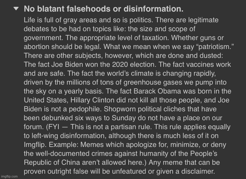 PoliticsTOO disinformation policy | image tagged in politicstoo disinformation policy | made w/ Imgflip meme maker