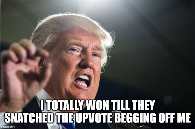 donald trump | I TOTALLY WON TILL THEY SNATCHED THE UPVOTE BEGGING OFF ME | image tagged in donald trump | made w/ Imgflip meme maker