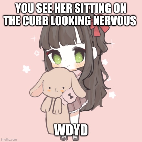 Roleplay because boredom | YOU SEE HER SITTING ON THE CURB LOOKING NERVOUS; WDYD | image tagged in roleplaying | made w/ Imgflip meme maker