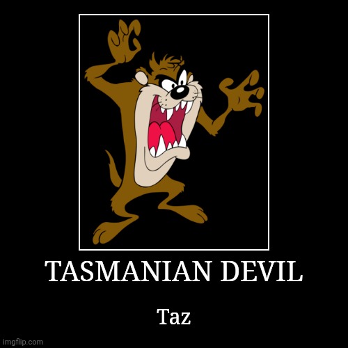 Tasmanian Devil | TASMANIAN DEVIL | Taz | image tagged in demotivationals,looney tunes,taz | made w/ Imgflip demotivational maker