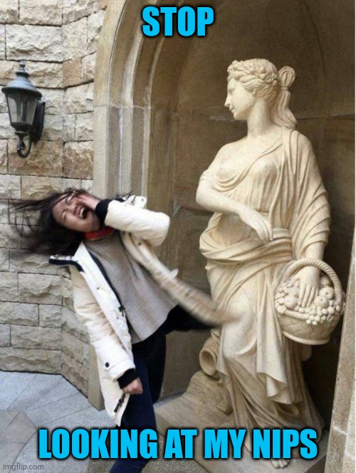 Indignant antiquity | STOP; LOOKING AT MY NIPS | image tagged in memes,statue slap | made w/ Imgflip meme maker