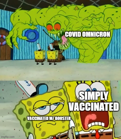 Spongebobs and Flying Dutchman | COVID OMNICRON; SIMPLY VACCINATED; VACCINATED W/ BOOSTER | image tagged in spongebob | made w/ Imgflip meme maker