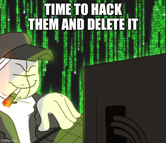 Deimos on the computer | TIME TO HACK THEM AND DELETE IT | image tagged in deimos on the computer | made w/ Imgflip meme maker