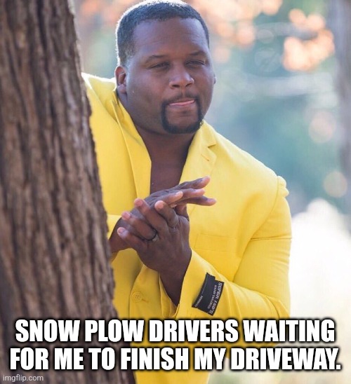 Dude Behind Tree | SNOW PLOW DRIVERS WAITING FOR ME TO FINISH MY DRIVEWAY. | image tagged in dude behind tree | made w/ Imgflip meme maker