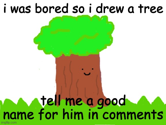 we must name him | i was bored so i drew a tree; tell me a good name for him in comments | image tagged in blank white template | made w/ Imgflip meme maker