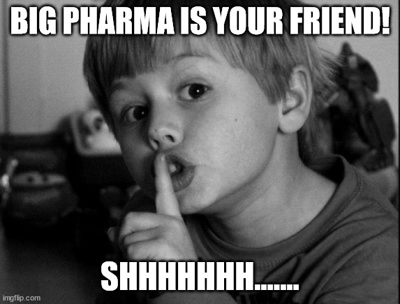 Shhhh | BIG PHARMA IS YOUR FRIEND! SHHHHHHH....... | image tagged in shhhh | made w/ Imgflip meme maker