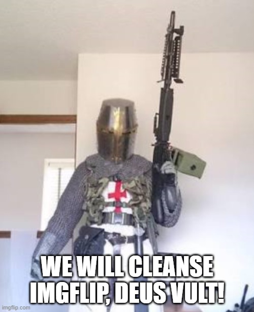 We will retake Jerusalem whit firearms | WE WILL CLEANSE IMGFLIP, DEUS VULT! | image tagged in we will retake jerusalem whit firearms | made w/ Imgflip meme maker
