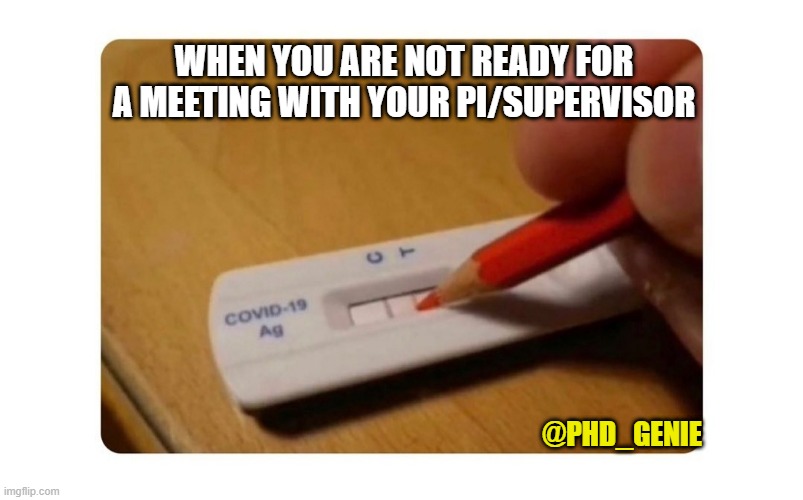 Not ready | WHEN YOU ARE NOT READY FOR A MEETING WITH YOUR PI/SUPERVISOR; @PHD_GENIE | image tagged in covid rapid test | made w/ Imgflip meme maker