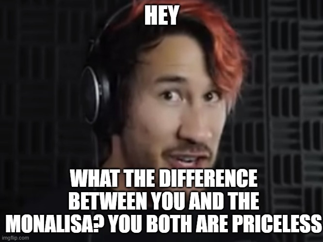 hey! | HEY; WHAT THE DIFFERENCE BETWEEN YOU AND THE MONALISA? YOU BOTH ARE PRICELESS | image tagged in markiplier hey,wholesome | made w/ Imgflip meme maker