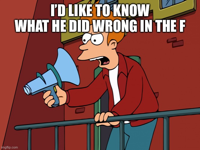 Futurama Fry Megaphone | I’D LIKE TO KNOW WHAT HE DID WRONG IN THE FIRST PLACE | image tagged in futurama fry megaphone | made w/ Imgflip meme maker