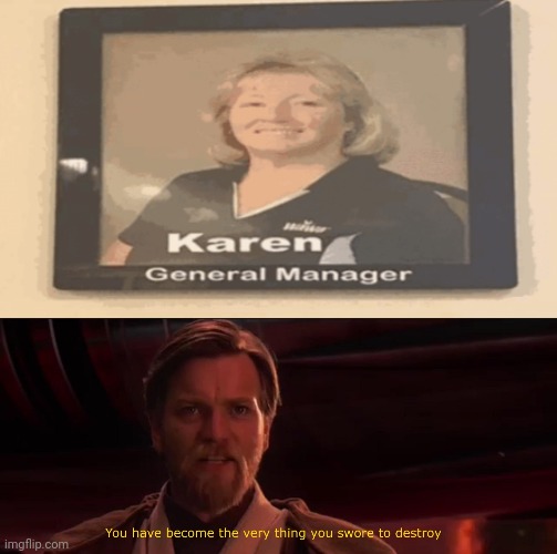 Impossible. | image tagged in you have become the very thing you swore to destroy,funny,memes,funny memes,impossible,karen | made w/ Imgflip meme maker