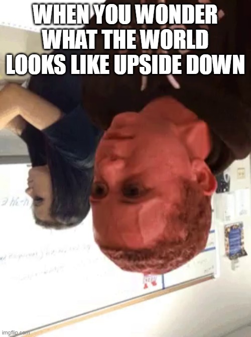 Hold fart red face | WHEN YOU WONDER WHAT THE WORLD LOOKS LIKE UPSIDE DOWN | image tagged in hold fart red face | made w/ Imgflip meme maker