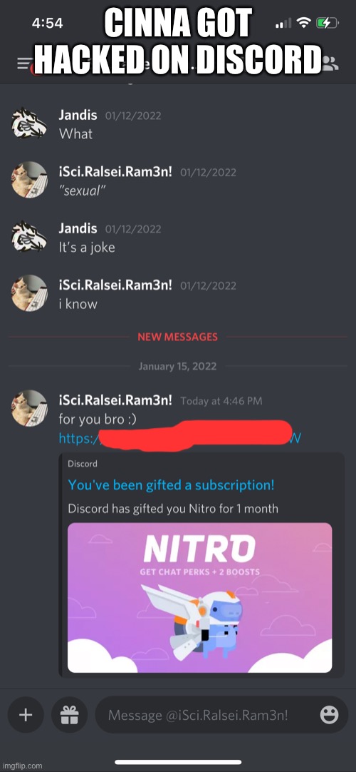 CINNA GOT HACKED ON DISCORD | made w/ Imgflip meme maker