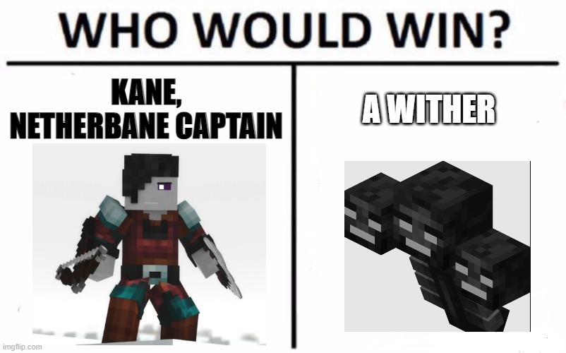 Who Would Win? | KANE, NETHERBANE CAPTAIN; A WITHER | image tagged in memes,who would win | made w/ Imgflip meme maker