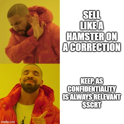 Drake Blank | SELL ​​LIKE A HAMSTER ON A CORRECTION; KEEP, AS CONFIDENTIALITY IS ALWAYS RELEVANT
$SCRT | image tagged in drake blank | made w/ Imgflip meme maker