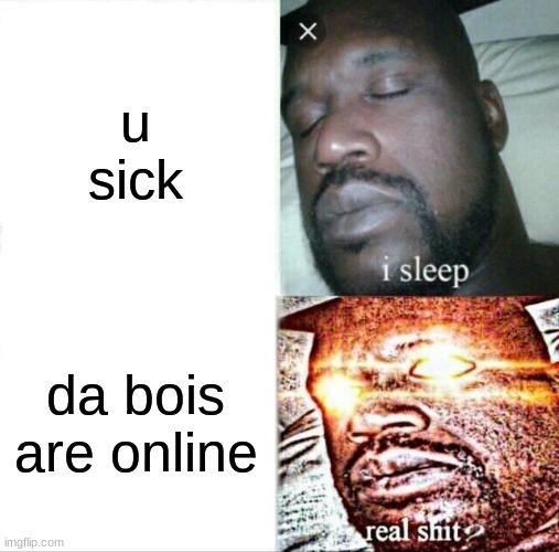 Sleeping Shaq | u sick; da bois are online | image tagged in memes,sleeping shaq | made w/ Imgflip meme maker