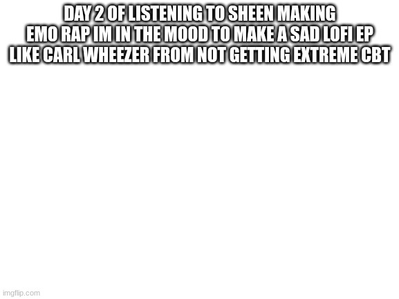 i might make a sad lofi ep depending on my mood | DAY 2 OF LISTENING TO SHEEN MAKING EMO RAP IM IN THE MOOD TO MAKE A SAD LOFI EP LIKE CARL WHEEZER FROM NOT GETTING EXTREME CBT | image tagged in blank white template | made w/ Imgflip meme maker