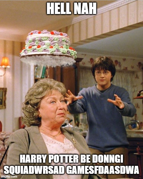 Harry Potter Cake | HELL NAH; HARRY POTTER BE DONNGI SQUIADWRSAD GAMESFDAASDWA | image tagged in harry potter cake | made w/ Imgflip meme maker