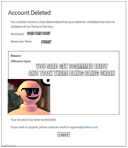 A Roblox Poison Ban for uploading an image from the TV Show “Bubbles And  Friends”, which is copyright on Roblox - Imgflip