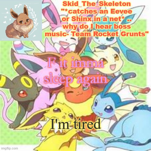 Skid's Pokemon Temp(REBOOTED) | F it imma sleep again; I'm tired | image tagged in skid's pokemon temp rebooted | made w/ Imgflip meme maker