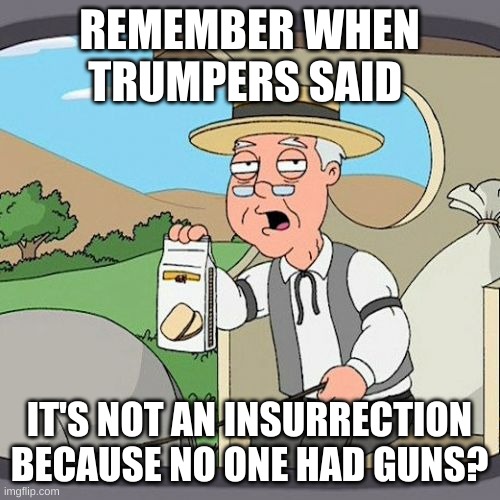 Pepperidge Farm Remembers Meme | REMEMBER WHEN TRUMPERS SAID IT'S NOT AN INSURRECTION BECAUSE NO ONE HAD GUNS? | image tagged in memes,pepperidge farm remembers | made w/ Imgflip meme maker