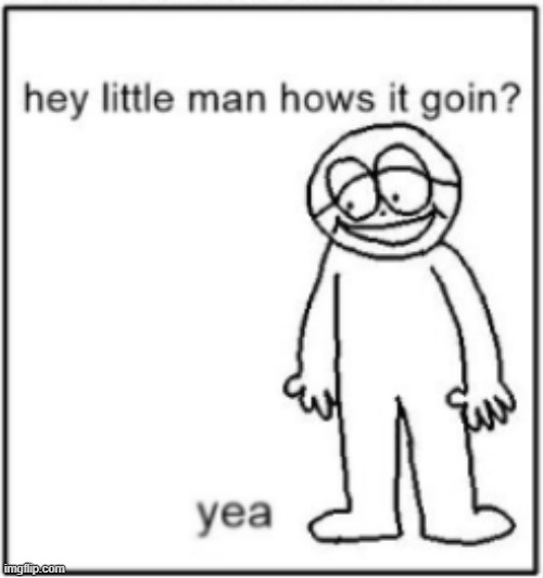 Hey little man hows it going? | image tagged in yea,sad,smile,hows it going | made w/ Imgflip meme maker
