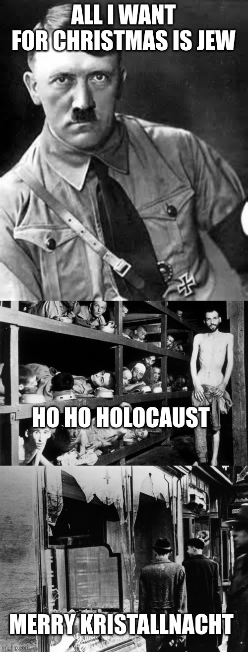 ALL I WANT FOR CHRISTMAS IS JEW HO HO HOLOCAUST MERRY KRISTALLNACHT | image tagged in adolf hitler,holocaust | made w/ Imgflip meme maker